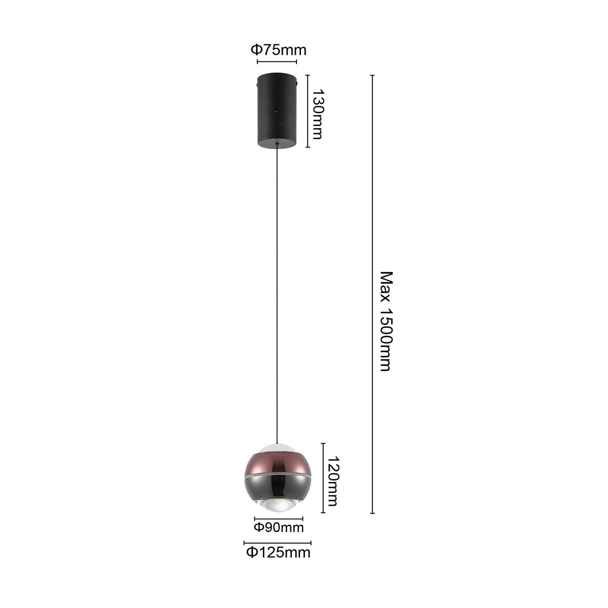 LED-HÄNGELEUCHTE Easy 12,5/150 cm   - Schwarz/Kupferfarben, Design, Glas/Kunststoff (12,5/150cm) - Dieter Knoll