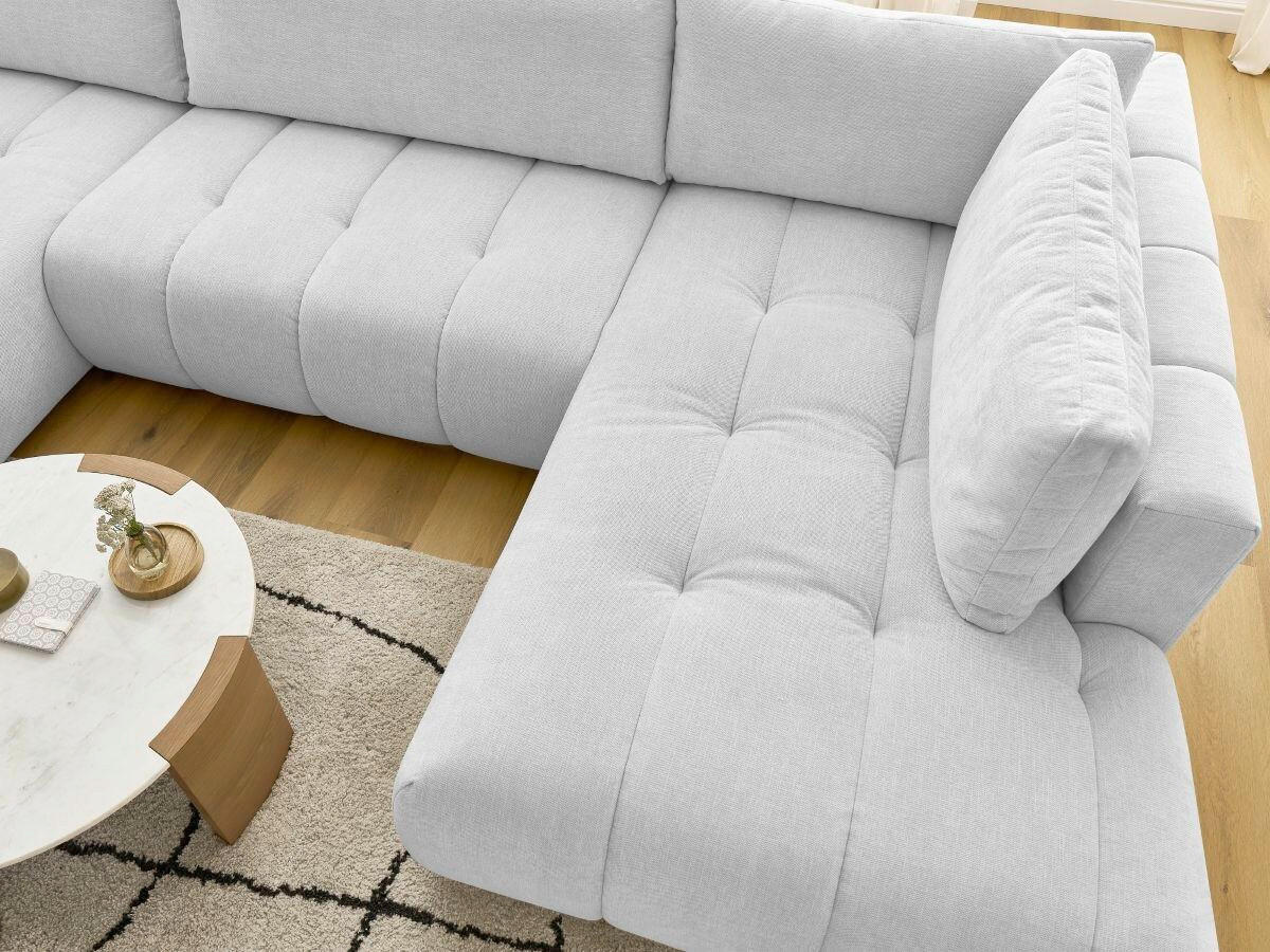 WOHNLANDSCHAFT  FUJI  Hellgrau Leinenoptik  - Hellgrau/Schwarz, MODERN, Kunststoff/Textil (160/377/204cm)