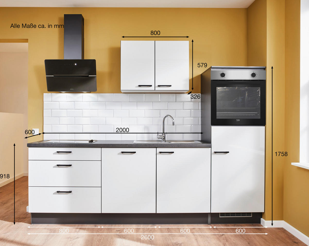 KÜCHENLEERBLOCK 260 cm   in Graphitfarben, Grau, Lavagrau  - Eichefarben/Lavagrau, Design, Holzwerkstoff/Metall (260cm) - Pino