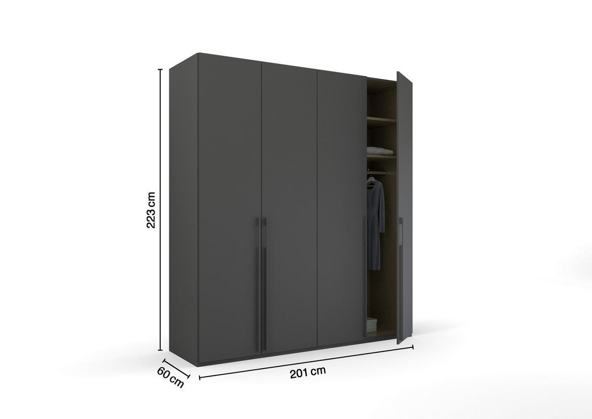DREHTÜRENSCHRANK in Graphitfarben  - Graphitfarben, Trend, Holzwerkstoff/Metall (201/223/60cm) - Novel