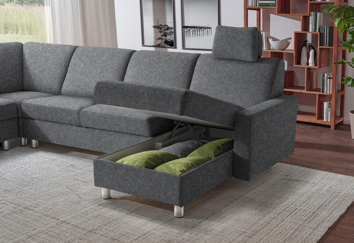 WOHNLANDSCHAFT  in Mikrovelours Grau  - Anthrazit/Alufarben, KONVENTIONELL, Textil (237/323/158cm) - Sedda