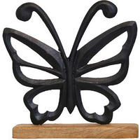 FLUTURAȘ DECORATIV - culoare natur/negru, Lifestyle, lemn/metal (15/16/5cm)