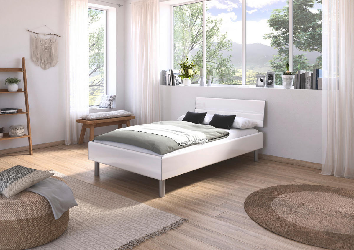 BETT 120/200 cm  in Weiß Hochglanz  - Weiß Hochglanz/Alufarben, Design, Metall (120/200cm) - Carryhome