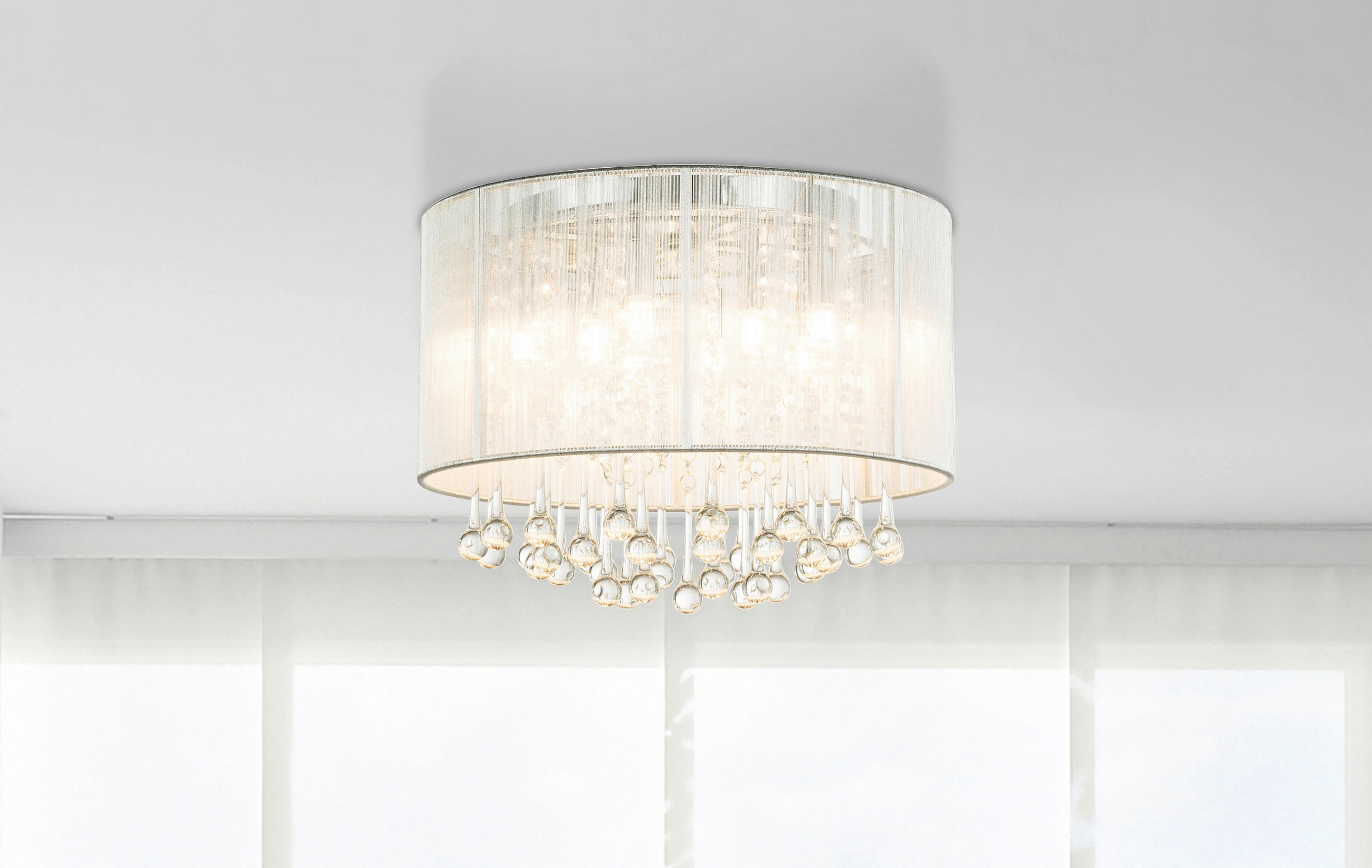 LED-DECKENLEUCHTE 40/29 cm   - Silberfarben, LIFESTYLE, Glas/Textil (40/29cm) - Globo