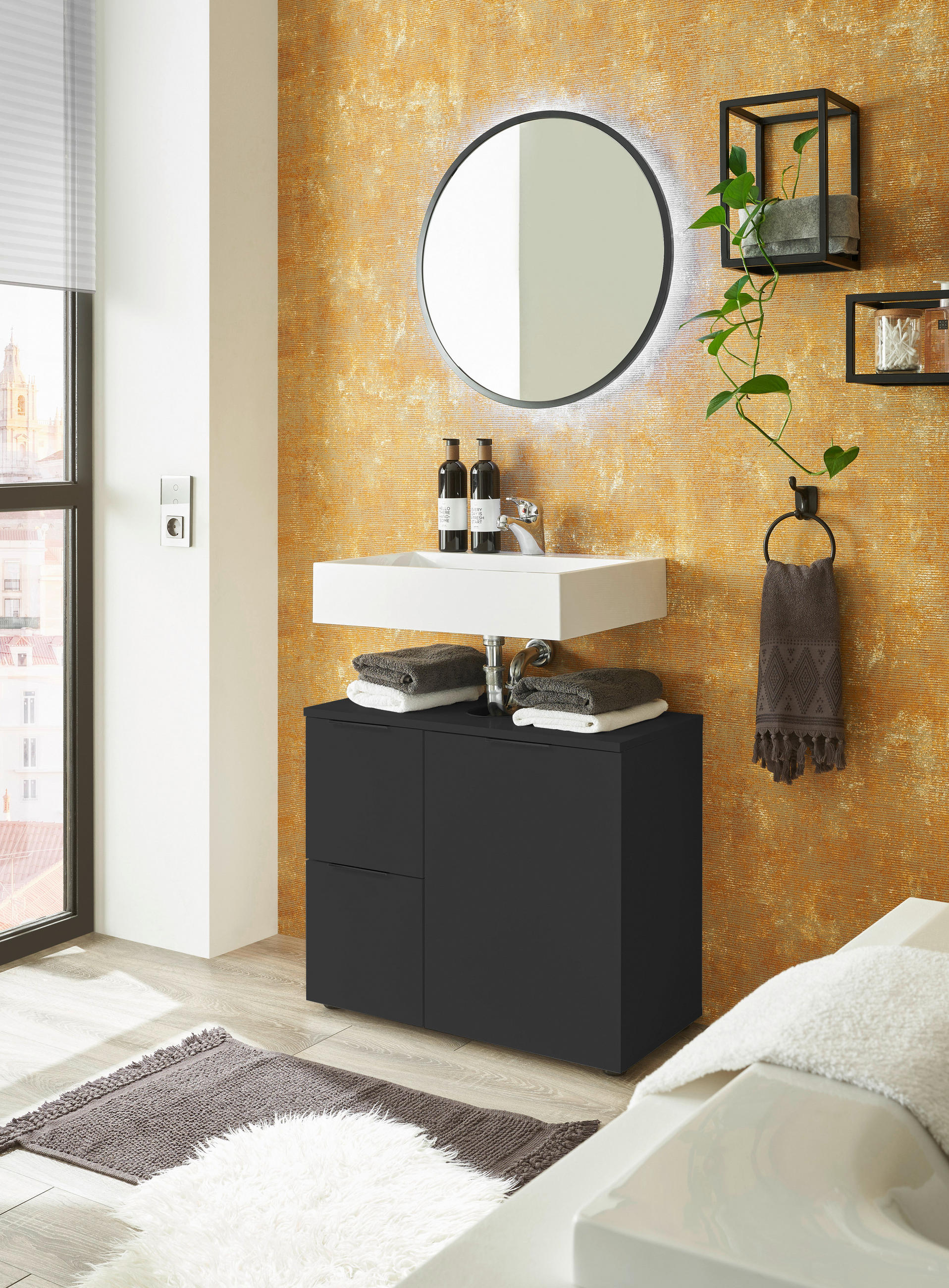 WASCHBECKENUNTERSCHRANK 70/60/35 cm  - Schwarz, KONVENTIONELL, Holzwerkstoff/Kunststoff (70/60/35cm) - Xora