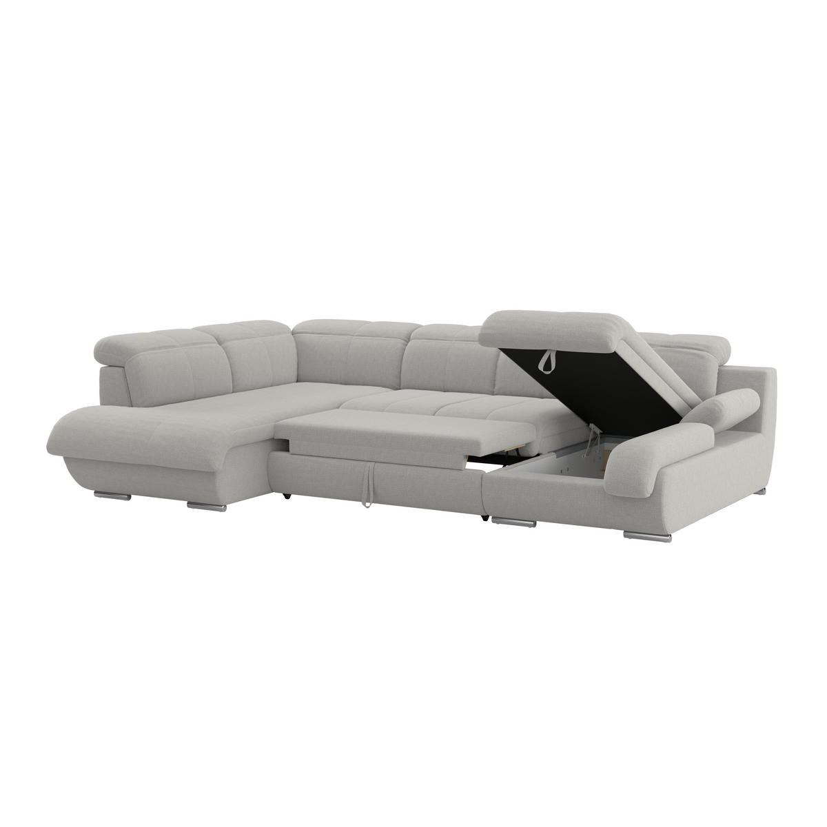 WOHNLANDSCHAFT MULTI Grau Chenille  - Chromfarben/Grau, MODERN, Textil/Metall (228/345/184cm) - Livetastic