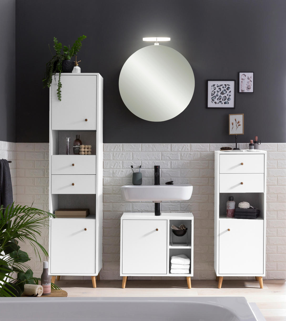 HIGHBOARD BJARNE, 40,3/113,4/33,1 cm, 2 Schublade(n)  - Eichefarben/Weiß, MODERN, Holz/Holzwerkstoff (40,3/113,4/33,1cm) - Stylife