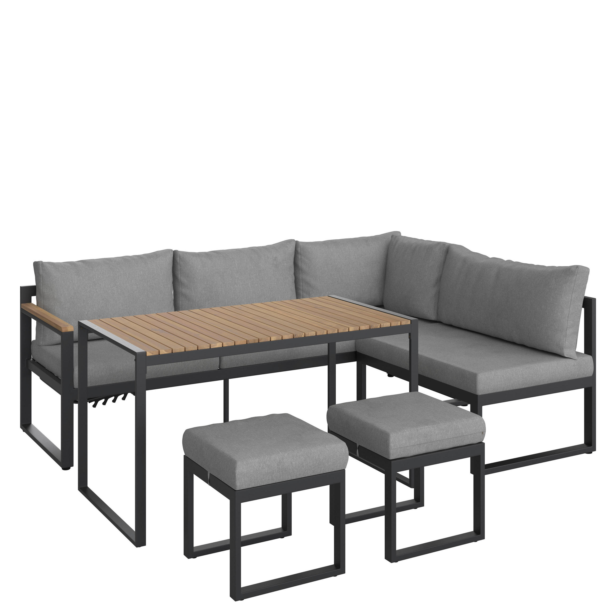 GARTENGARNITUR Flachgewebe Akazie massiv Stahl  - Anthrazit/Grau, KONVENTIONELL, Holz/Textil (213/160cm) - Ambia Garden