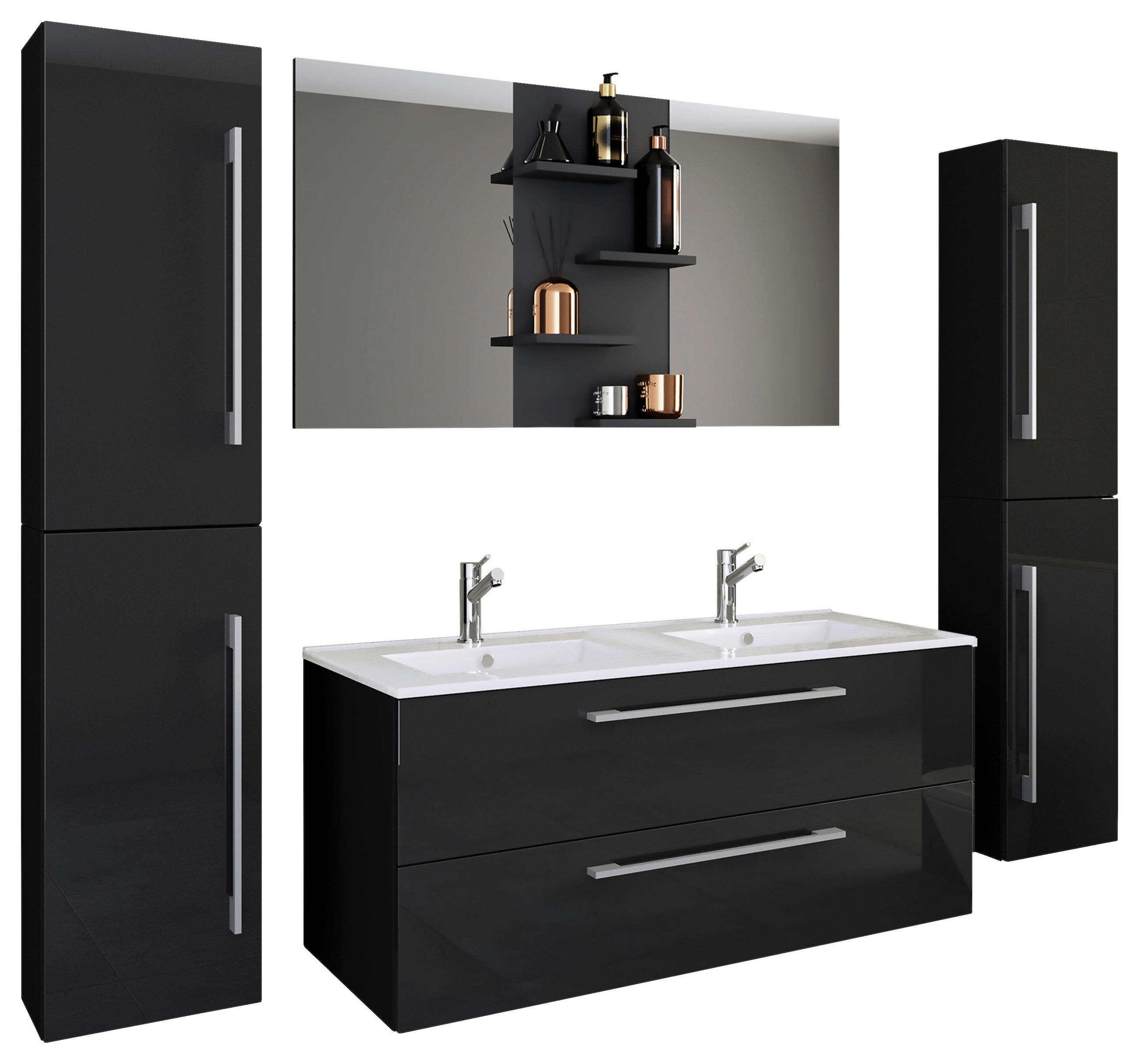 BADEZIMMER 5-teilig  in 178 cm  - Alufarben/Schwarz, MODERN, Keramik/Holzwerkstoff (178cm) - MID.YOU