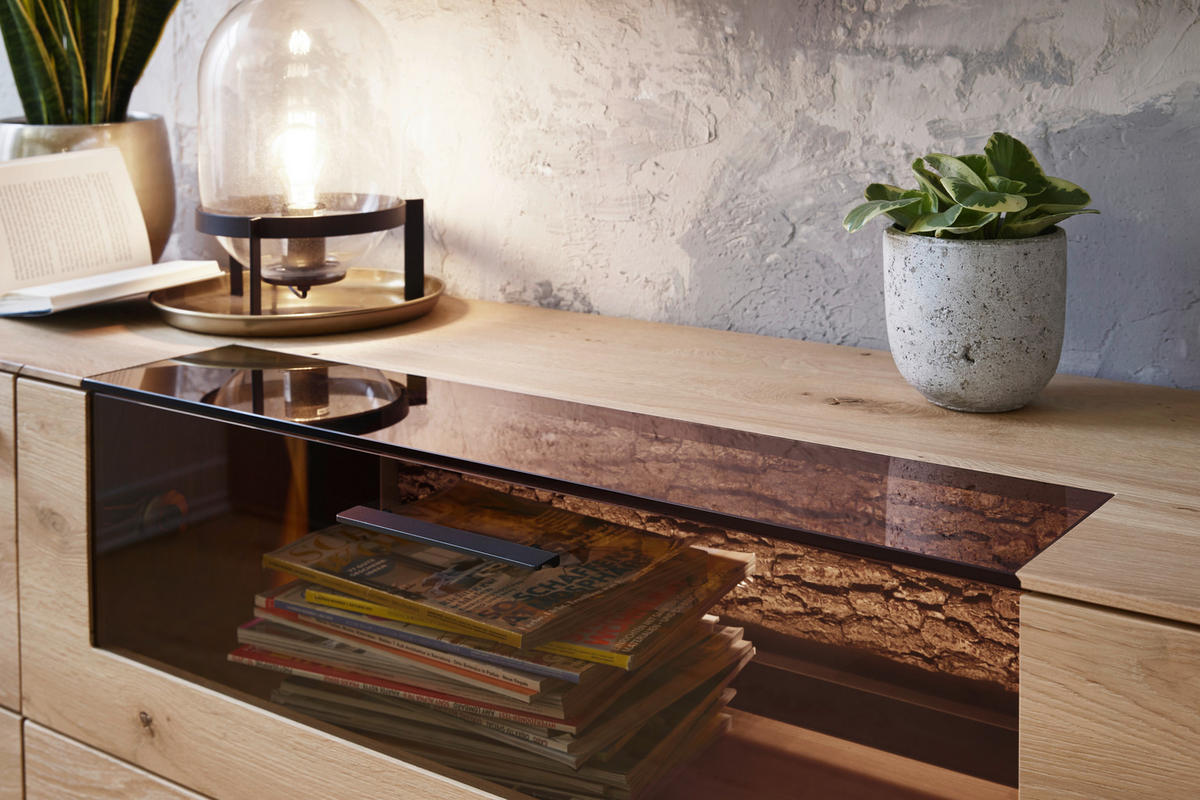 SIDEBOARD Lavia Eichefarben  192/77/44 cm  - Eichefarben/Anthrazit, Natur, Glas/Holz (192/77/44cm) - Valnatura