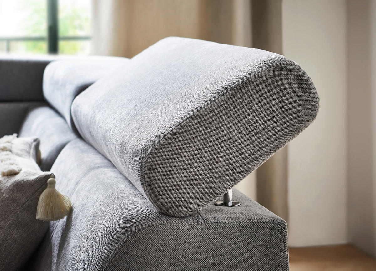 ECKSOFA in Chenille Grau  - Schwarz/Grau, Design, Textil/Metall (260/203cm) - Stylife