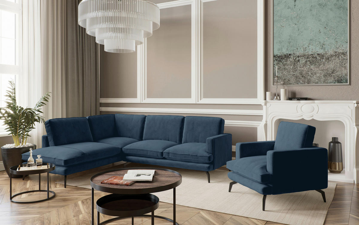 SITZGARNITUR in Flachgewebe Dunkelblau  - Schwarz/Dunkelblau, Design, Textil/Metall (202/250cm) - Livetastic