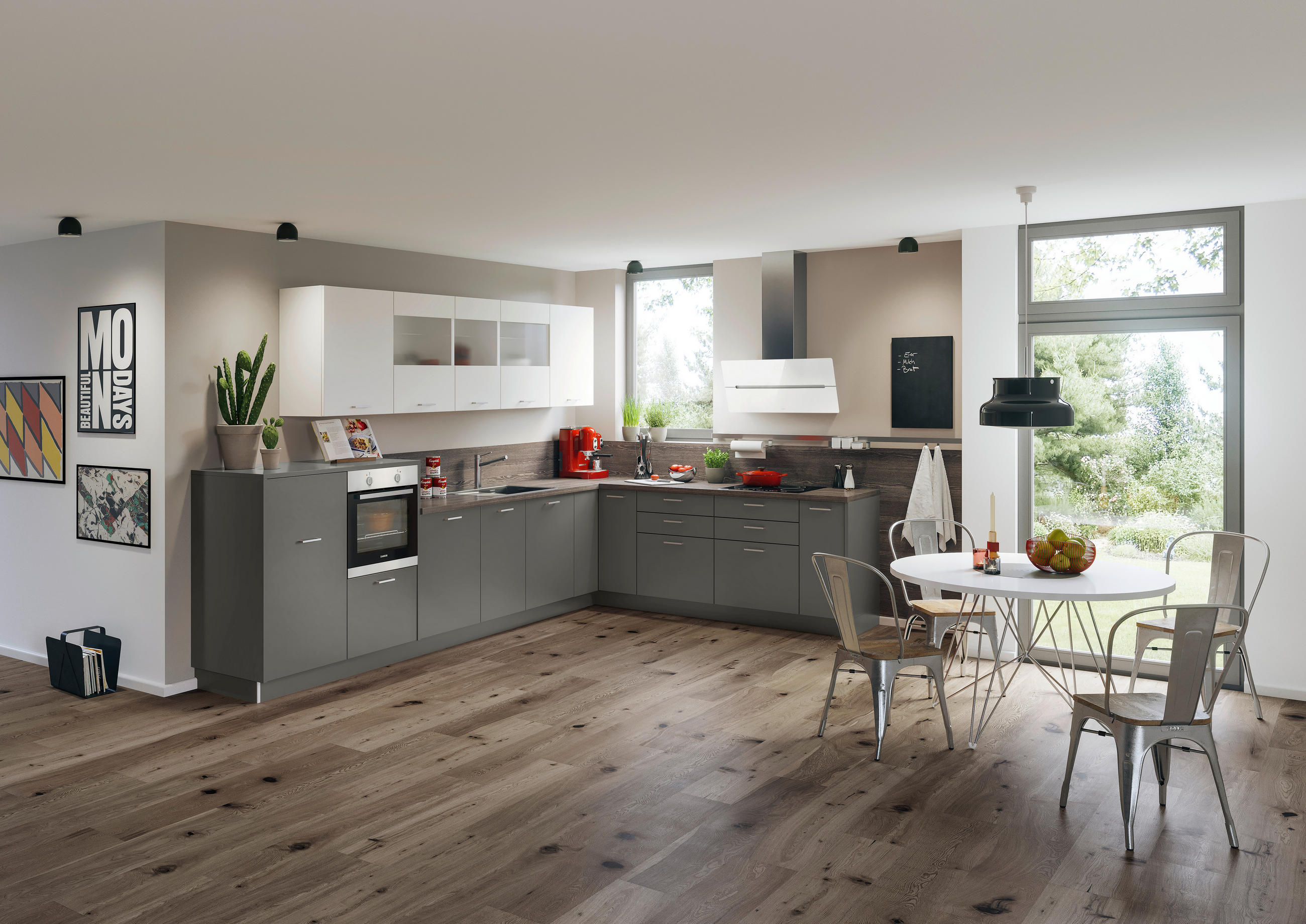 EINBAUKÜCHE   - Weiss/Grau, Design, Holzwerkstoff - Dieter Knoll