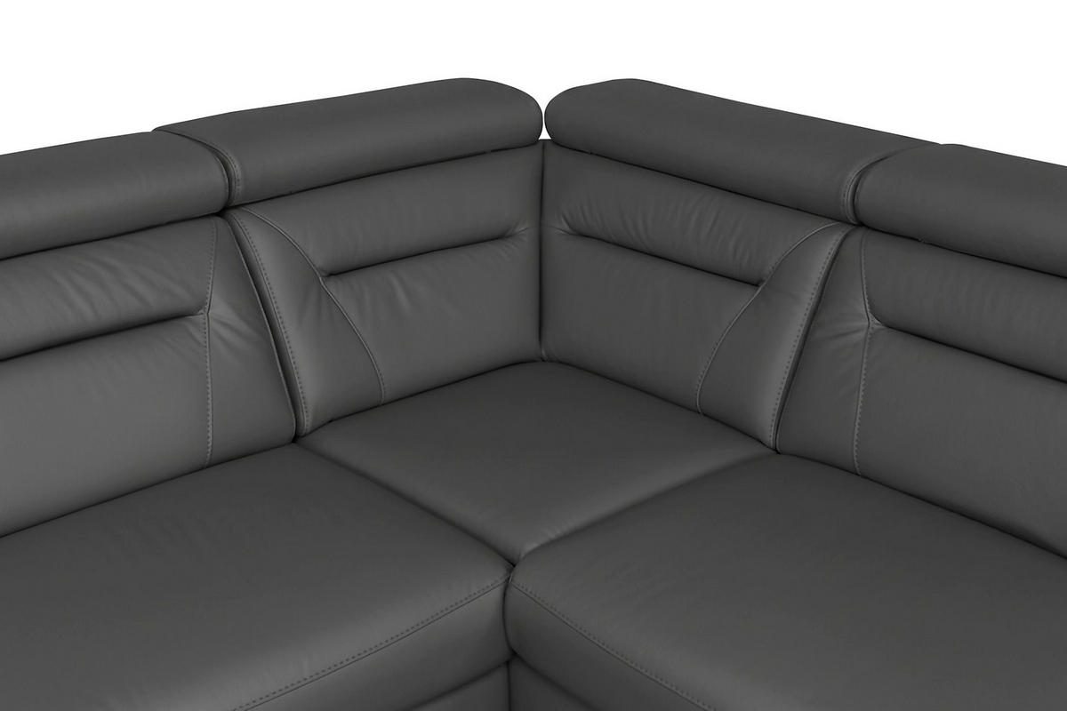 ECKSOFA Anthrazit Echtleder Lederlook Bettkasten, Schlaffunktion, Rücken echt, Kopfteilverstellung  - Wengefarben/Anthrazit, Design, Leder/Holz (212/260cm) - Celina Home