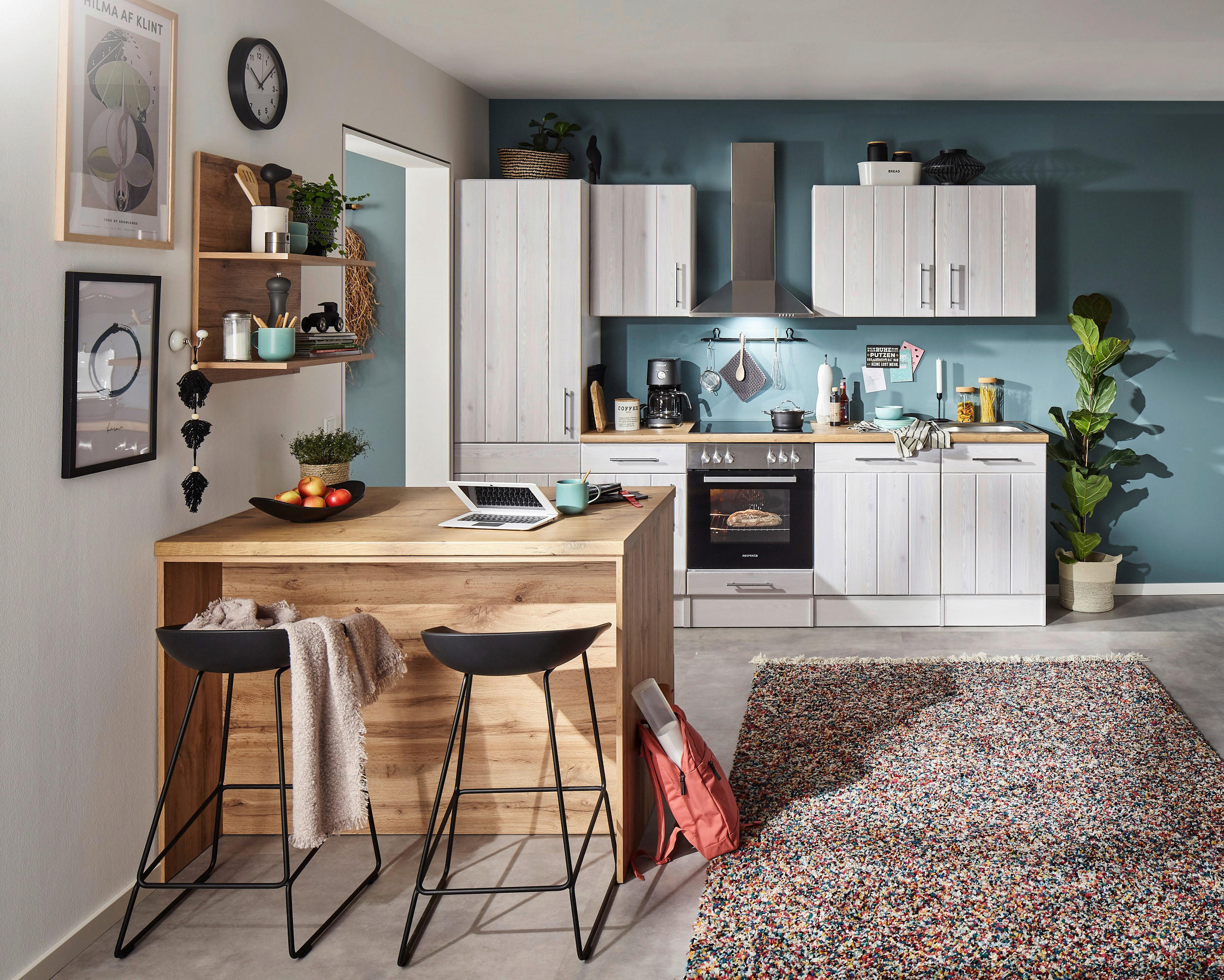 MODULKÖK 280-124 cm   i vit, lärkfärgad  - stålfärgad/vit, Lifestyle, metall/trämaterial (280-124cm) - Respekta