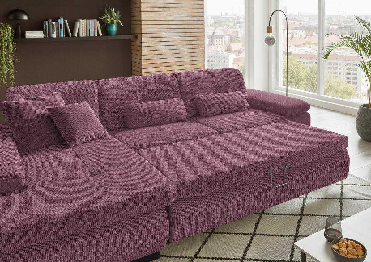ECKSOFA in Flachgewebe Bordeaux  - Bordeaux/Schwarz, Design, Textil/Metall (174/297cm) - Beldomo Style