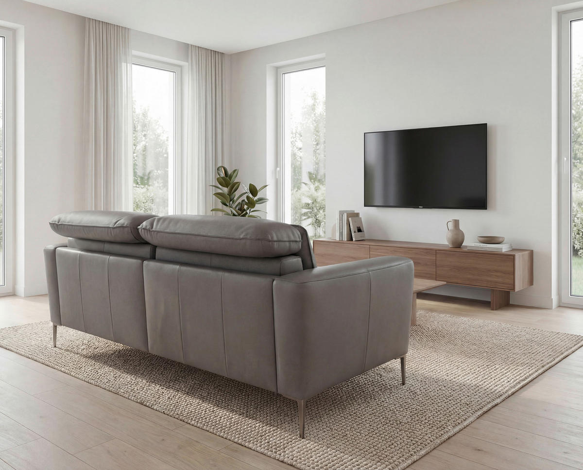 2-SITZER-SOFA Taupe Echtleder  - Taupe/Greige, Design, Leder/Metall (200/83/110cm) - Johann Jakob