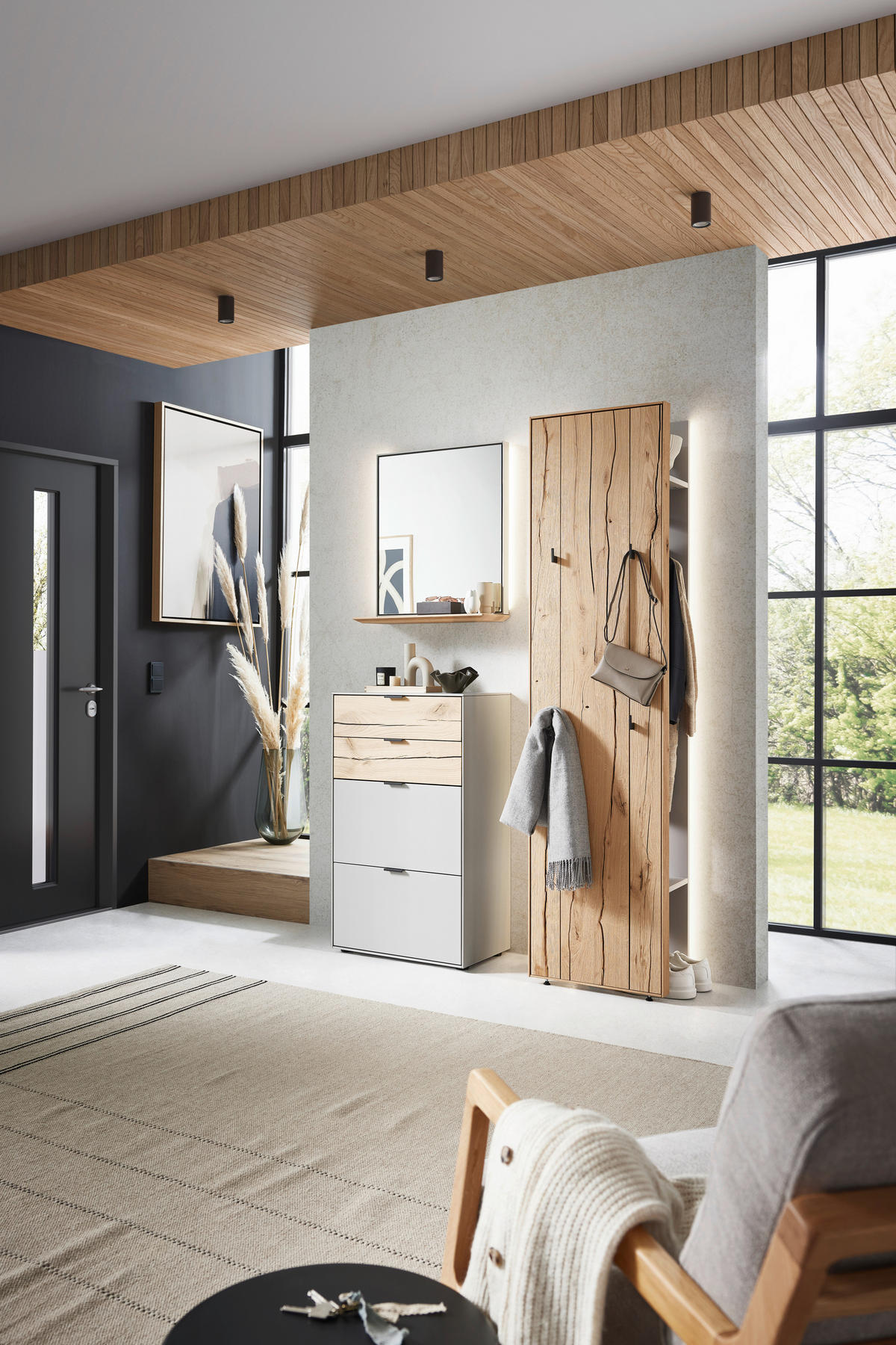 SCHUHSCHRANK Wildeiche furniert, massiv Eichefarben, Hellgrau  - Eichefarben/Hellgrau, Design, Holz/Holzwerkstoff (61,9/104,7/37,1cm) - Dieter Knoll
