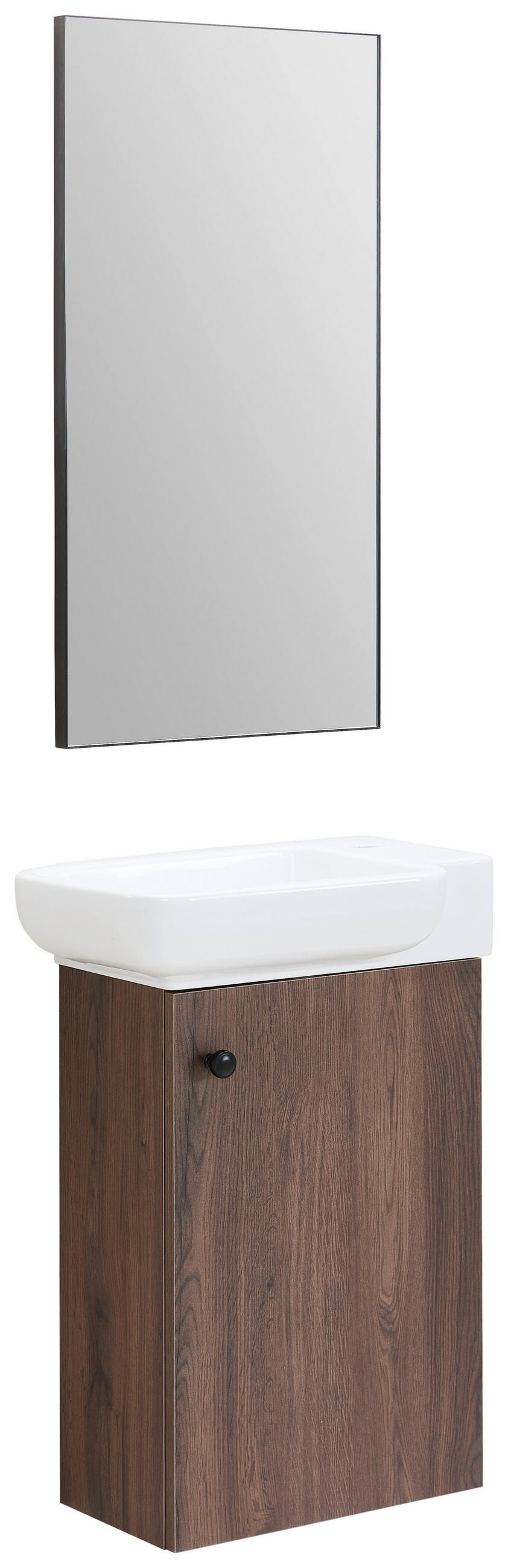 GÄSTEBAD 55 cm  - Weiß Hochglanz/Walnussfarben, MODERN, Keramik/Holzwerkstoff (55cm) - MID.YOU