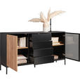 SIDEBOARD  in 153,6/83/38 cm  - Eiche Wotan/Schwarz, KONVENTIONELL, Glas/Holzwerkstoff (153,6/83/38cm) - Xora