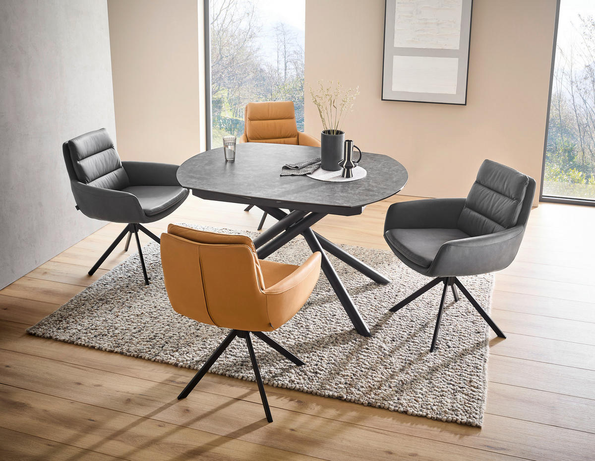 JÍDELNÍ STŮL, antracitová, černá, 130-190/100/77 cm - černá/antracitová, Design, kov/sklo (130-190/100/77cm) - Novel