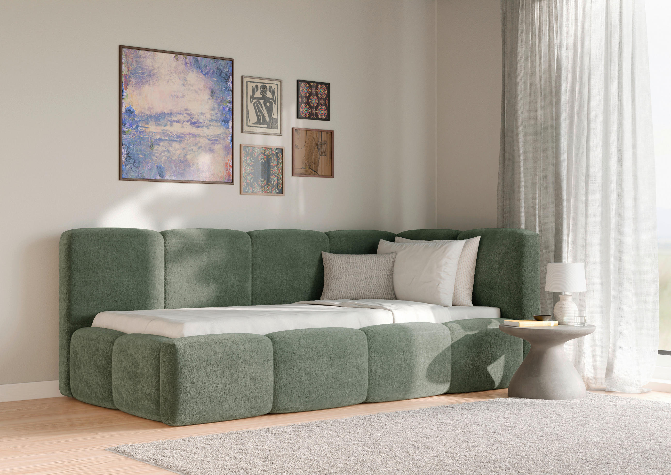 POLSTERBETT 90/200 cm,  in Grün, Lattenrost, Bettkasten,  - Schwarz/Grün, Design, Holz/Textil (90/200cm) - Chameo