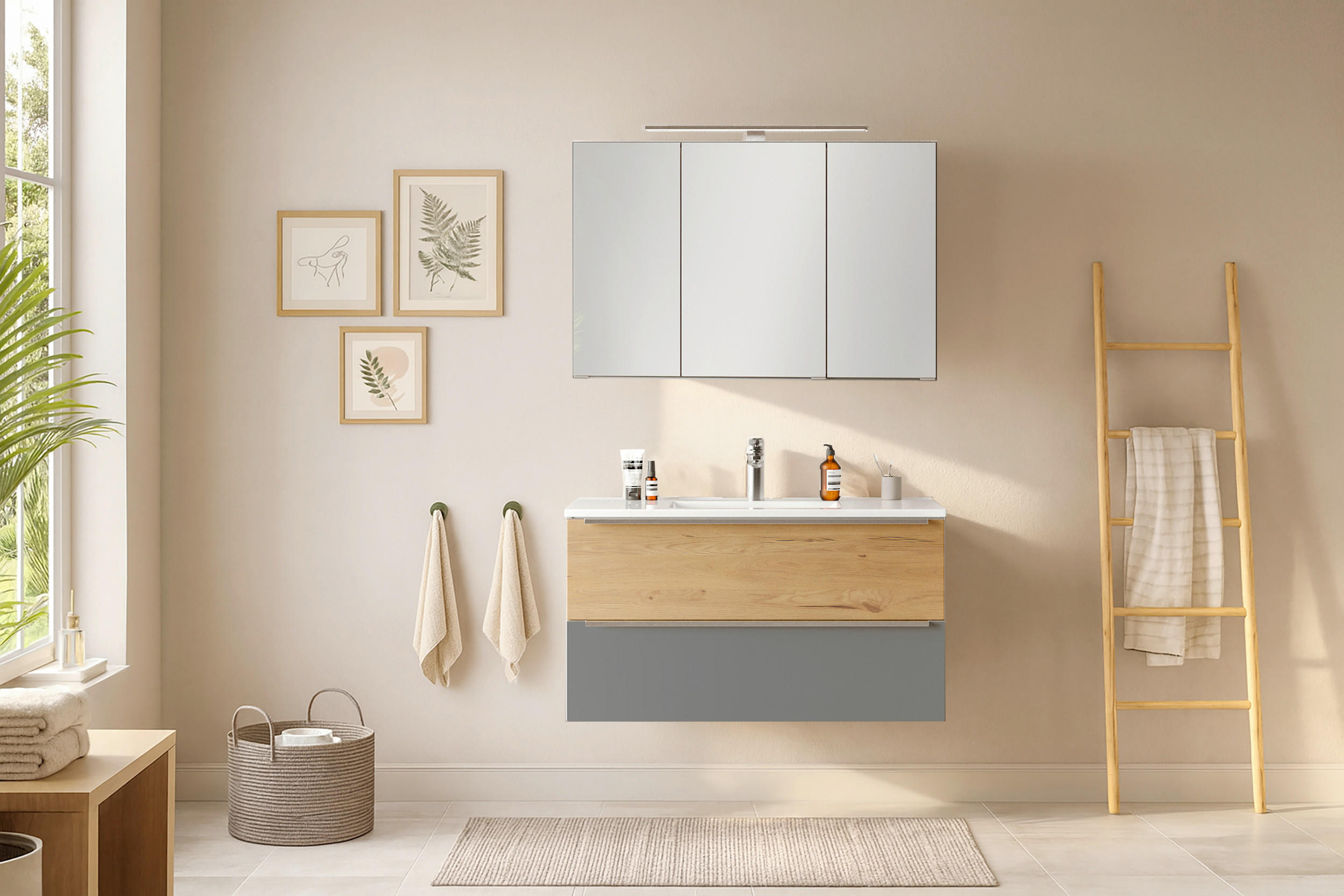 BADEZIMMER 2-teilig  in  - Wildeiche/Edelstahlfarben, Trend, Glas/Holzwerkstoff (100/200/47cm) - Held