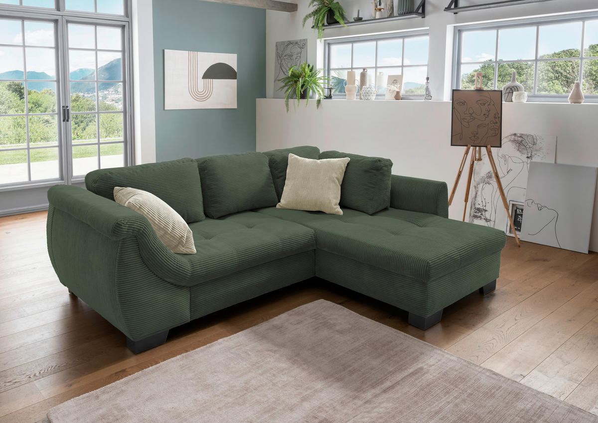 ECKSOFA Grün Cord  - Beige/Schwarz, Design, Holz/Textil (250/190cm) - MID.YOU