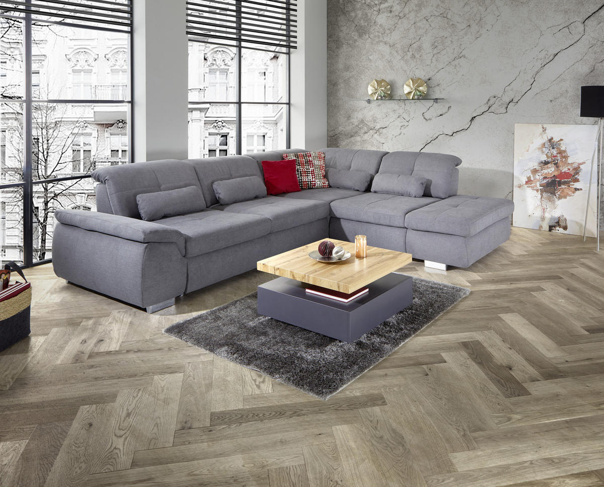 WOHNLANDSCHAFT in Mikrofaser, Chenille Grau  - Chromfarben/Grau, Modern, Textil/Metall (315/260cm) - Livetastic