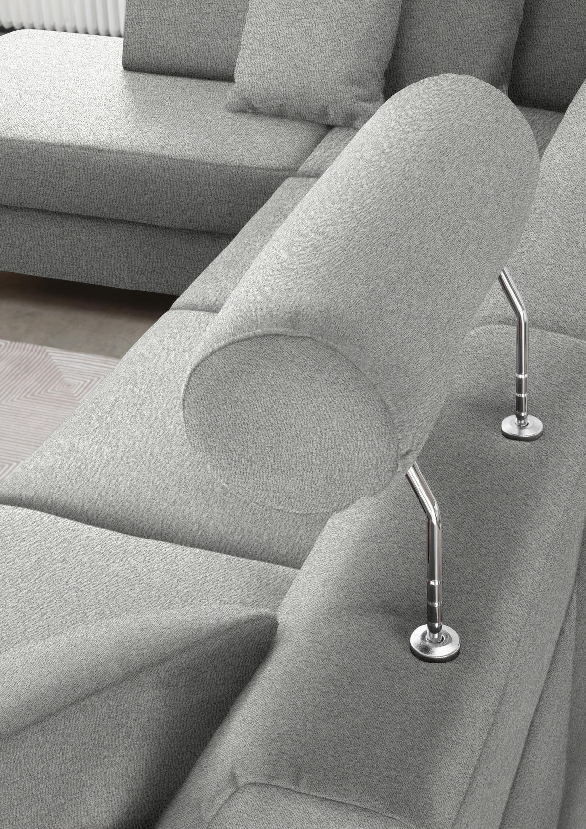 WOHNLANDSCHAFT in Webstoff Platinfarben  - Platinfarben/Schwarz, Design, Holz/Textil (198/296/165cm) - Xora