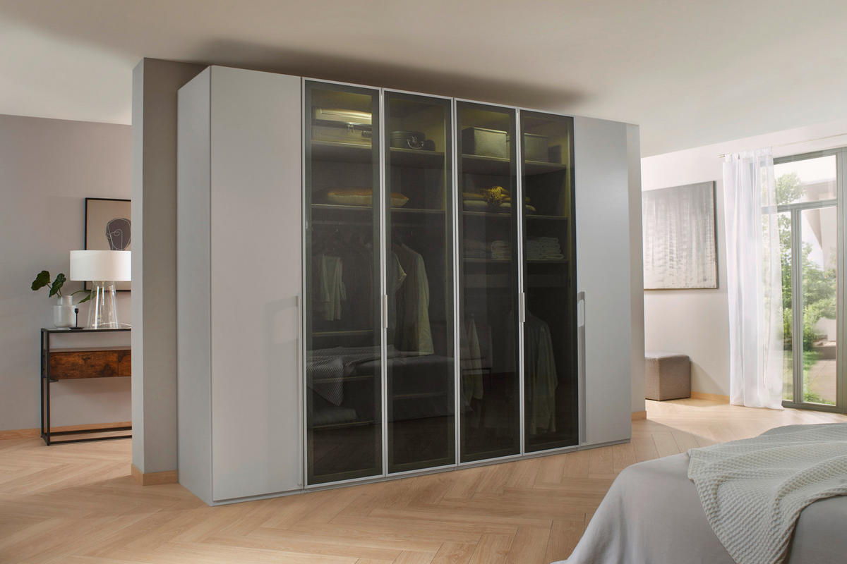 DREHTÜRENSCHRANK  in Grau, Hellgrau  - Hellgrau/Grau, Trend, Glas/Holzwerkstoff (301/223/60cm) - Novel