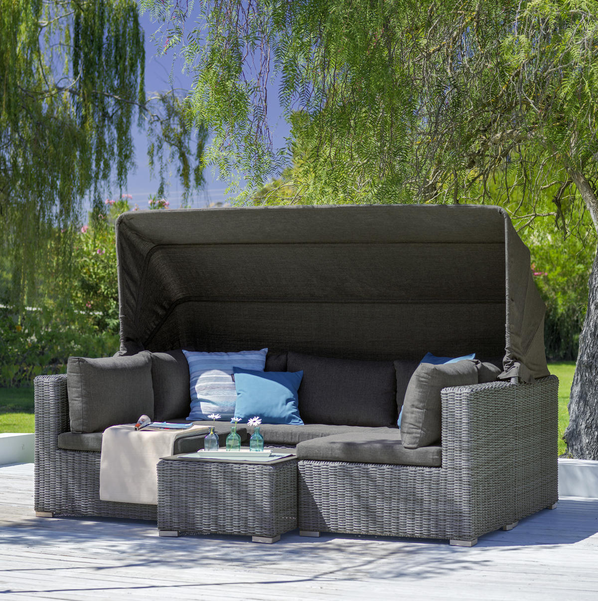 LOUNGE GARNITÚRA   228/70/84 cm  - szürke, Romantik / Landhaus, műanyag/textil (228/70/84cm) - Ambia Garden
