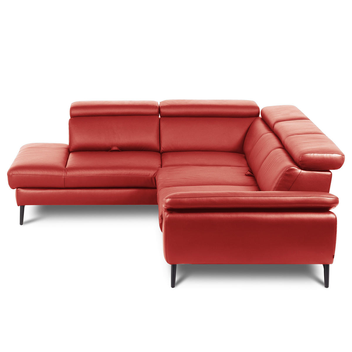 ECKSOFA Rot Echtleder Lederlook Bettkasten, Schlaffunktion, Rücken echt, Armteilverstellung, Kopfteilverstellung, Sitztiefenverstellung  - Rot/Schwarz, Design, Leder/Textil (220/274cm) - Livetastic