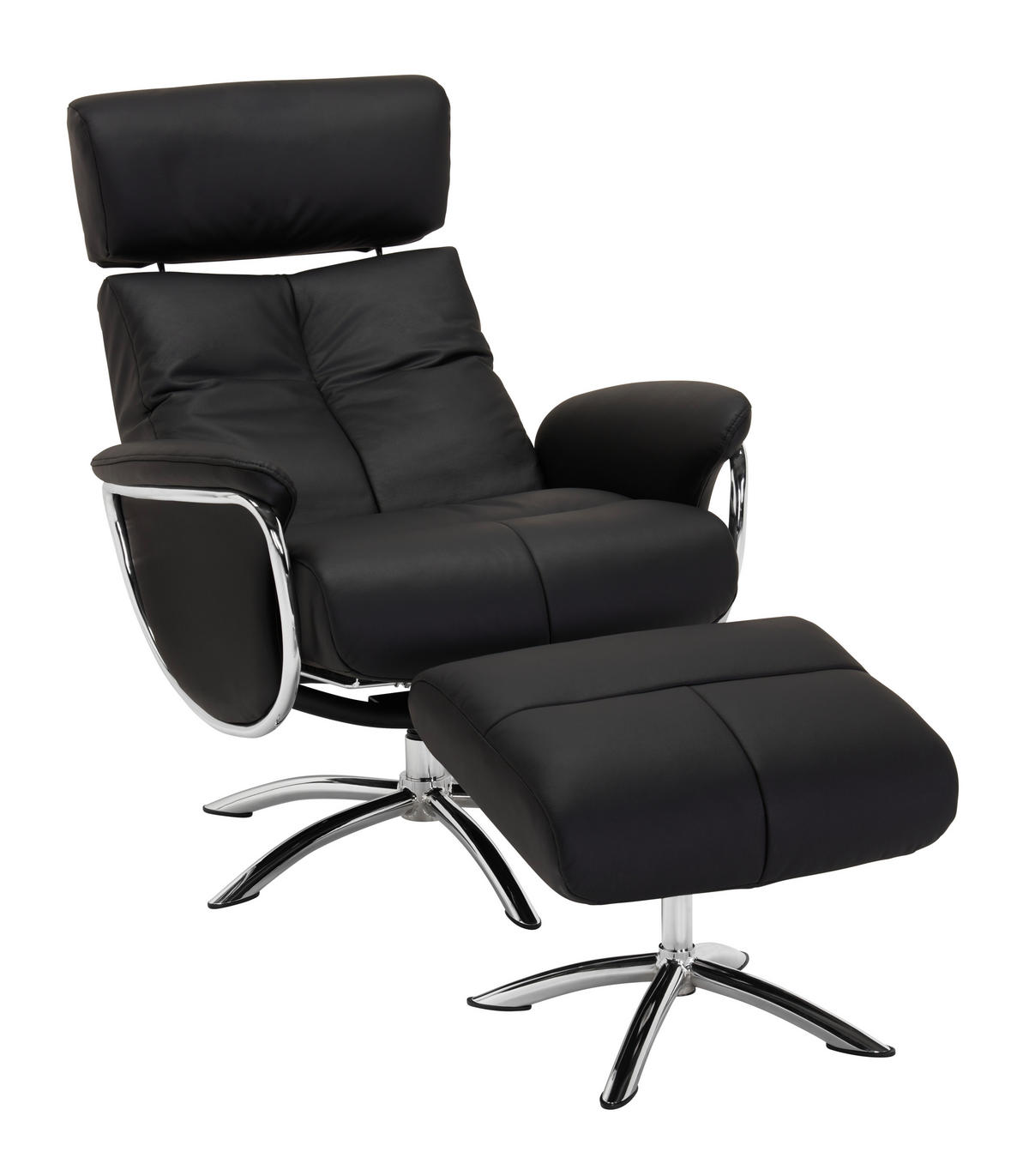 POČIVALNIK S PODNOŽNIKOM,  črna tekstil, usnje - barve kroma/črna, Design, tekstil/usnje (77,50/107-90/85-109cm) - Xora