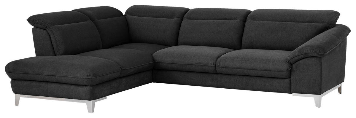 ECKSOFA in Chenille Schwarz  - Chromfarben/Schwarz, Design, Textil/Metall (232/293cm) - Livetastic