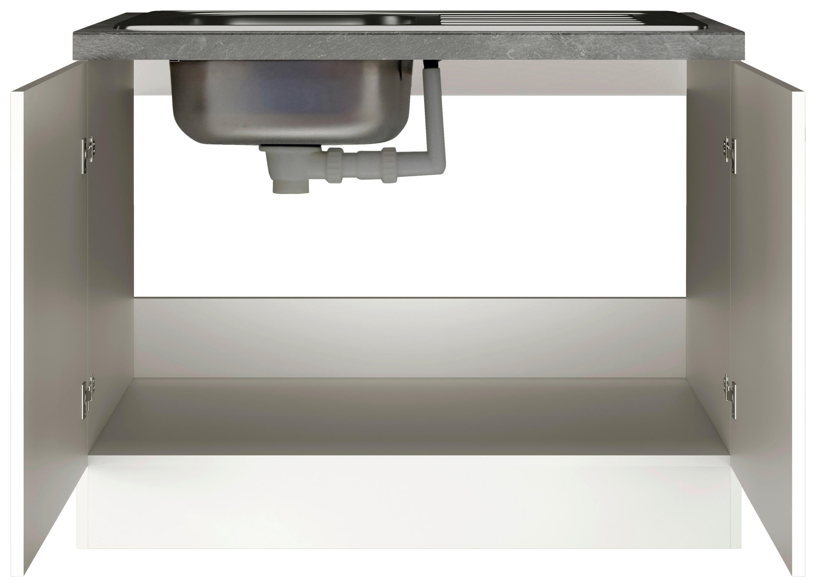 SPÜLENUNTERSCHRANK 100/86/57 cm in Weiß, Weiß Hochglanz - Schieferfarben/Edelstahlfarben, MODERN, Holzwerkstoff/Metall (100/86/57cm) - FlexWell