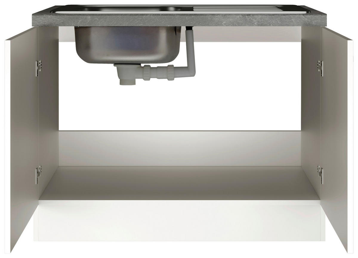 SPÜLENUNTERSCHRANK 100/86/57 cm  in Weiß, Weiß Hochglanz  - Schieferfarben/Edelstahlfarben, MODERN, Holzwerkstoff/Metall (100/86/57cm) - FlexWell