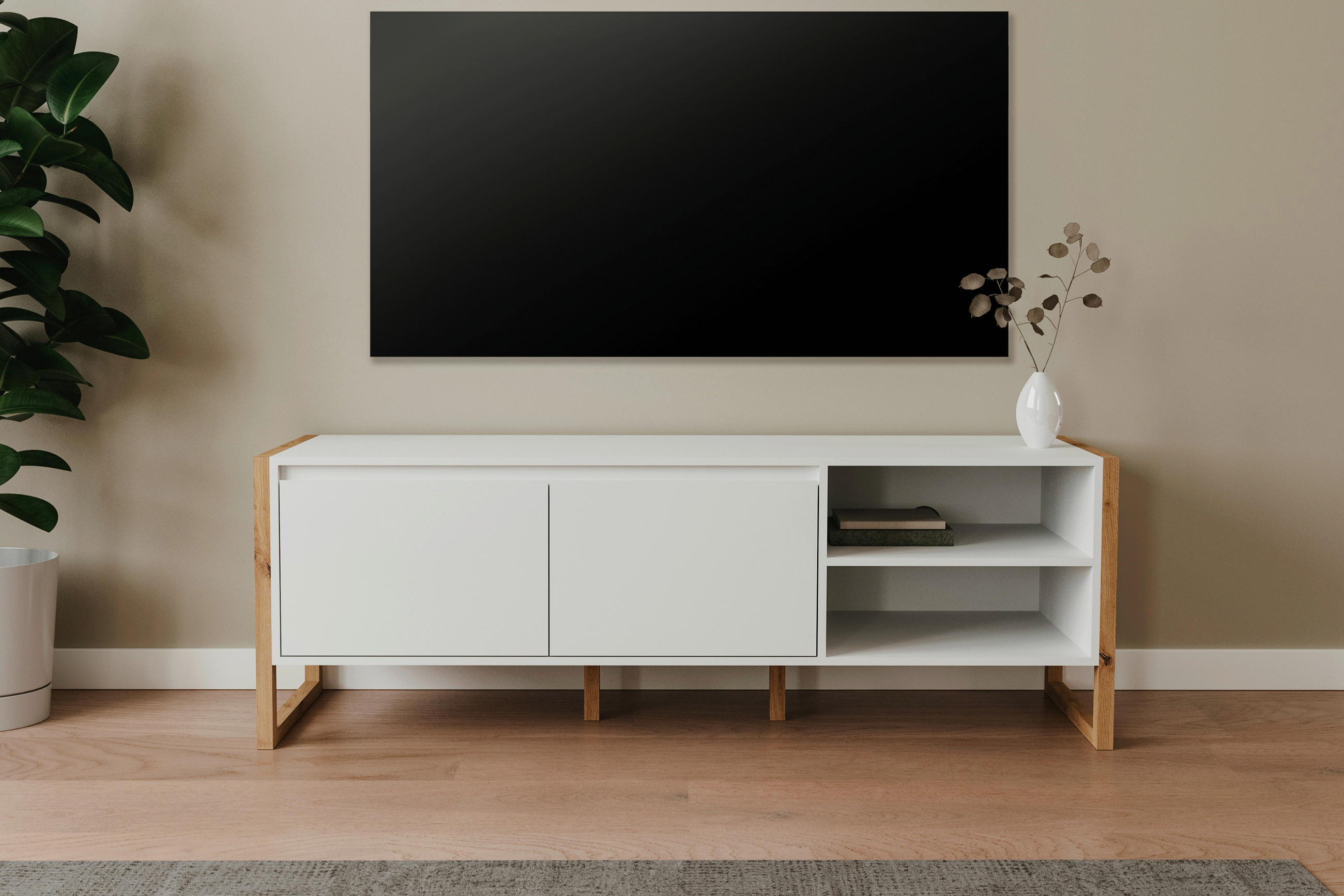 TV-ELEMENT - Weiß/Eiche Artisan, Design, Holzwerkstoff (160/55/40cm) - MID.YOU