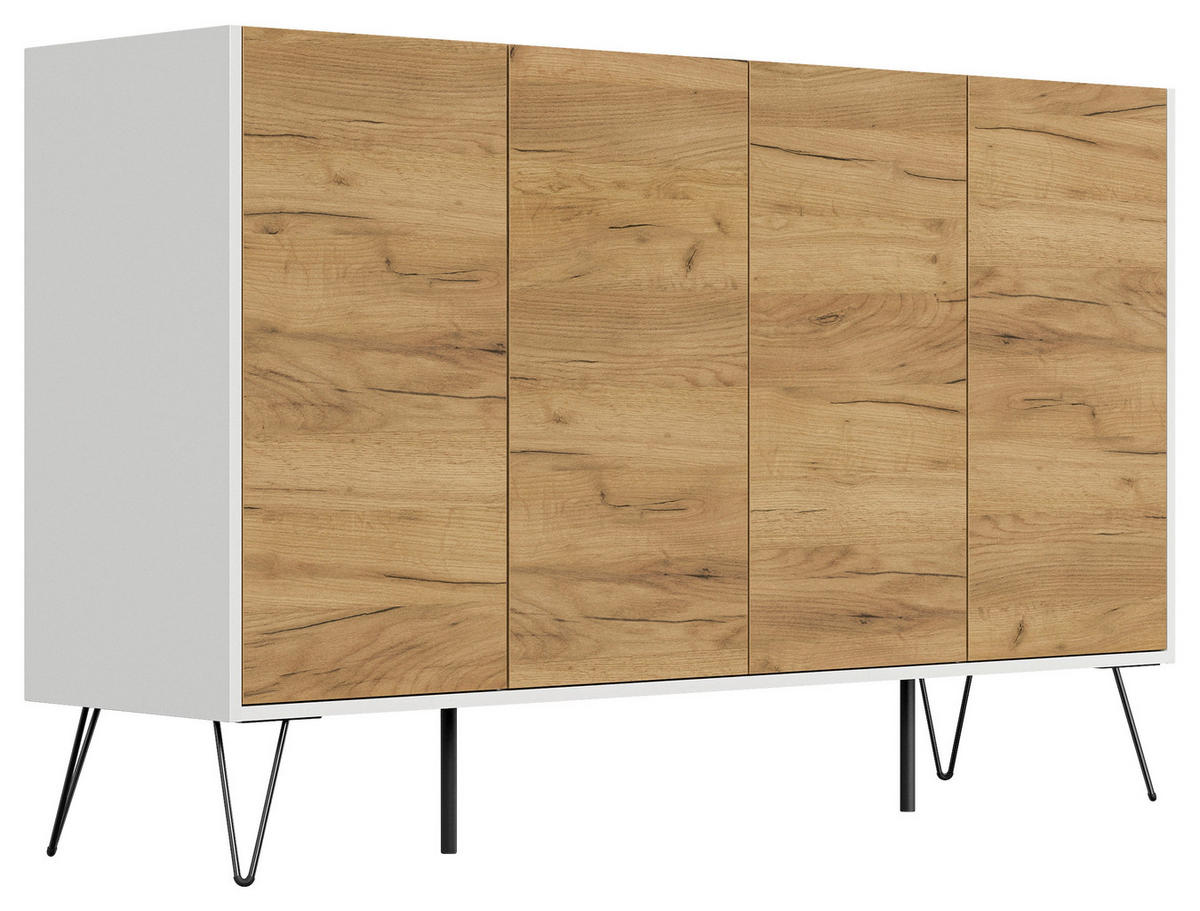 SIDEBOARD Posseik Industrial 155/93,6/42 cm  - Eichefarben/Weiß Hochglanz, Design, Holzwerkstoff/Metall (155/93,6/42cm) - P & B