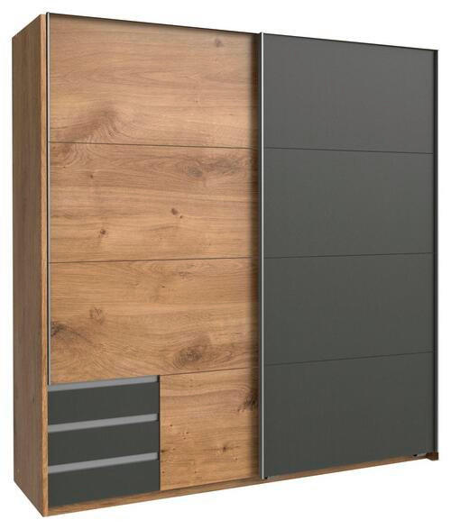 SCHWEBETÜRENSCHRANK 179/198/64 cm 2-türig Graphitfarben, Plankeneiche - Plankeneiche/Alufarben, Design, Holzwerkstoff/Metall (179/198/64cm) - Boxxx