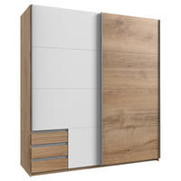 SCHWEBETÜRENSCHRANK 179/198/64 cm 2-türig Weiß, Plankeneiche  - Plankeneiche/Eichefarben, Design, Holzwerkstoff/Metall (179/198/64cm) - Boxxx