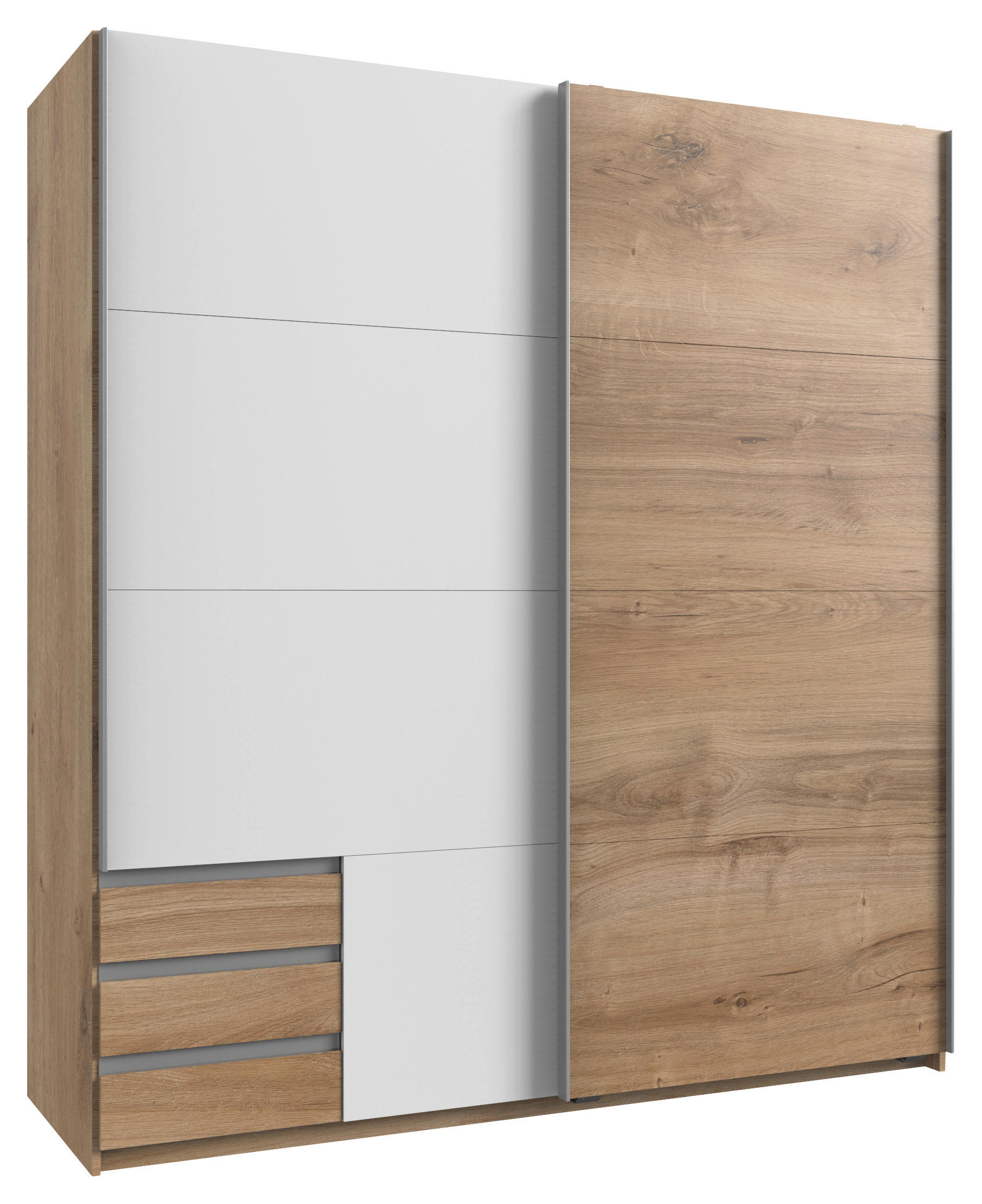 Boxxx Schwebetürenschrank Weiß, Plankeneiche 179x198x64 cm