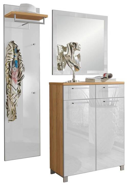 GARDEROBE 3-teilig  in 135/195/37 cm  - Eichefarben/Weiß, Design, Glas/Holz (135/195/37cm)