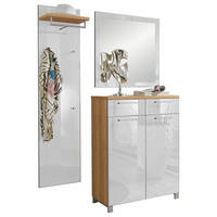 GARDEROBE 3-teilig  in 135/195/37 cm  - Weiss/Eichefarben, Design, Glas/Holz (135/195/37cm)