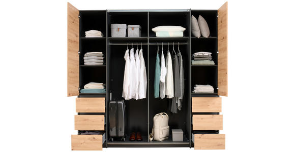 KLEIDERSCHRANK in Graphitfarben, Eiche Artisan - Silberfarben/Graphitfarben, KONVENTIONELL, Holzwerkstoff/Kunststoff (215/211/60cm) - Carryhome