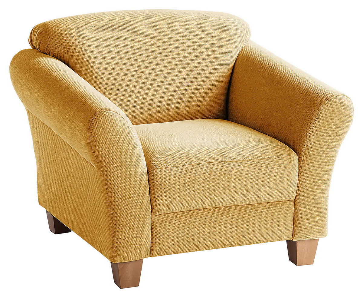 SESSEL in Flachgewebe Senfgelb  - Senfgelb/Naturfarben, Konventionell, Holz/Textil (101/84/89cm) - Sit & More
