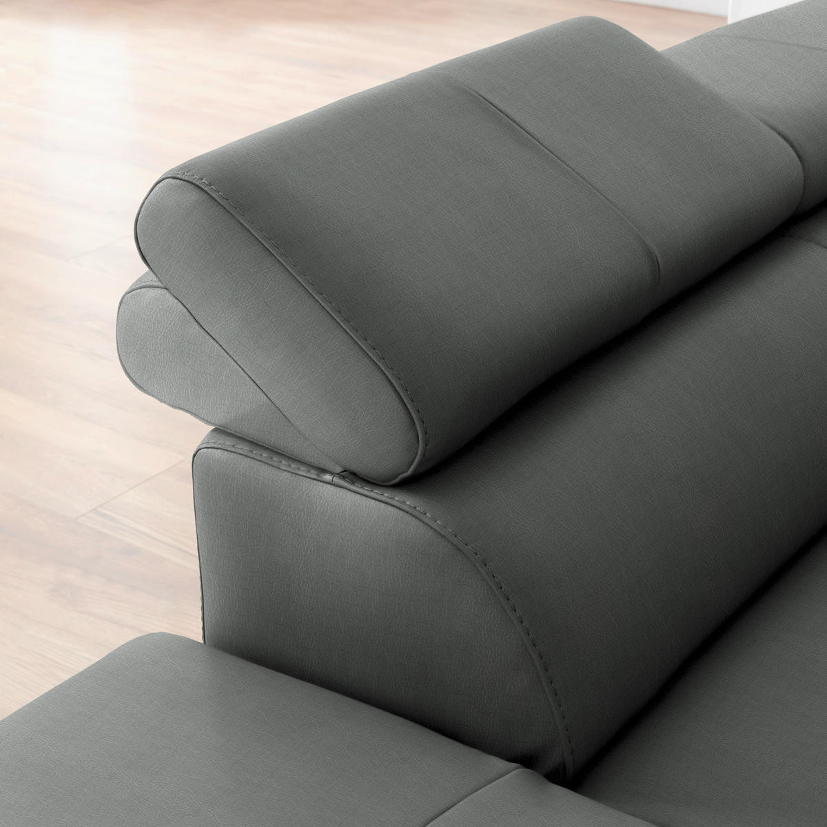 ECKSOFA in Echtleder Anthrazit  - Anthrazit/Schwarz, Design, Leder/Metall (220/256cm) - Celina Home