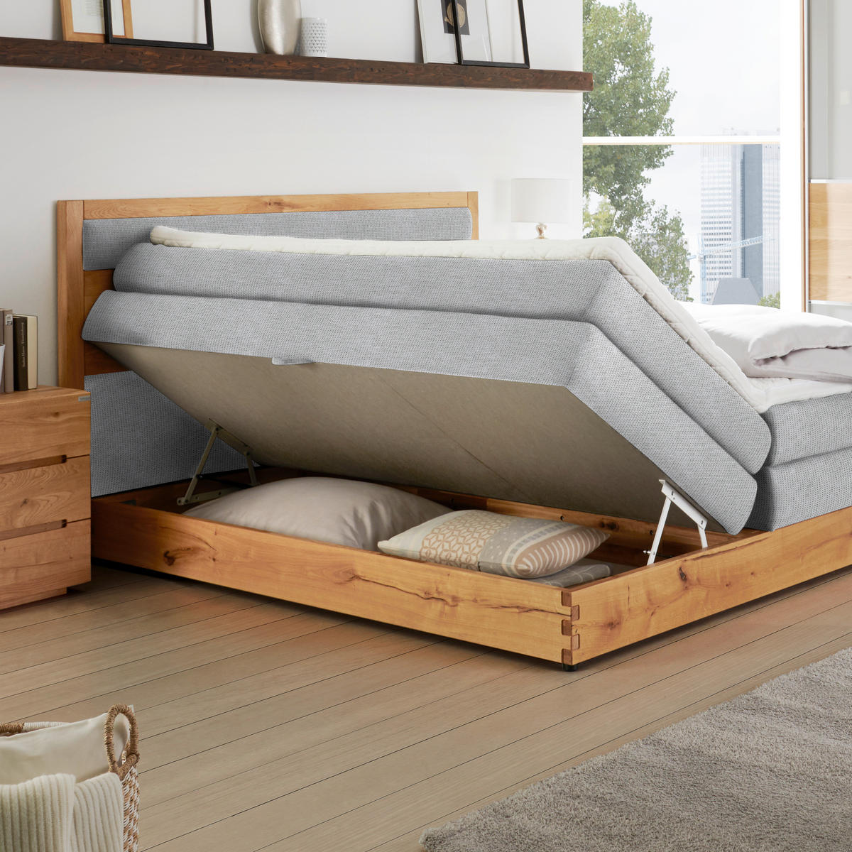 BOXSPRINGBETT 140/200 cm  in Grau, Eichefarben  - Eichefarben/Schwarz, Konventionell, Holz/Holzwerkstoff (140/200cm) - Valnatura