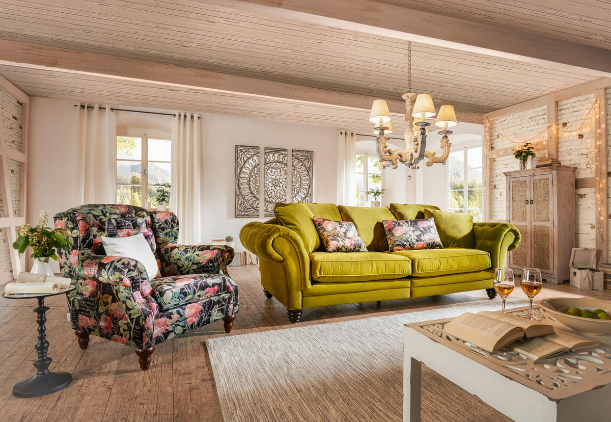 MEGASOFA in Samt Grün  - Dunkelbraun/Grün, Design, Holz/Textil (273/85/110cm) - Ambia Home