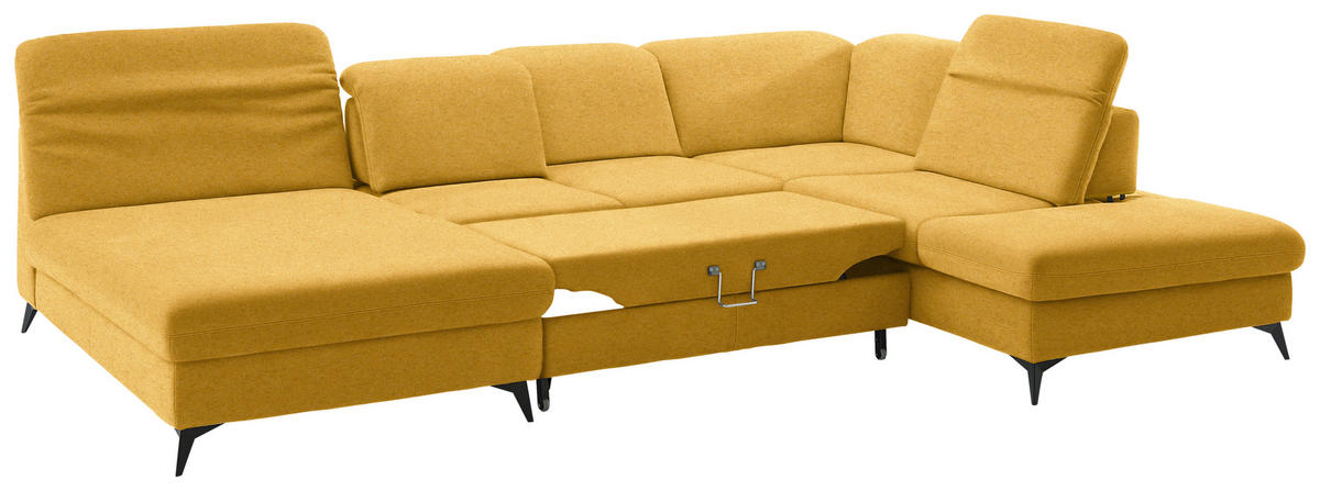 WOHNLANDSCHAFT  in Chenille Currygelb  - Currygelb/Schwarz, Design, Textil/Metall (198/369/255cm) - Beldomo Style